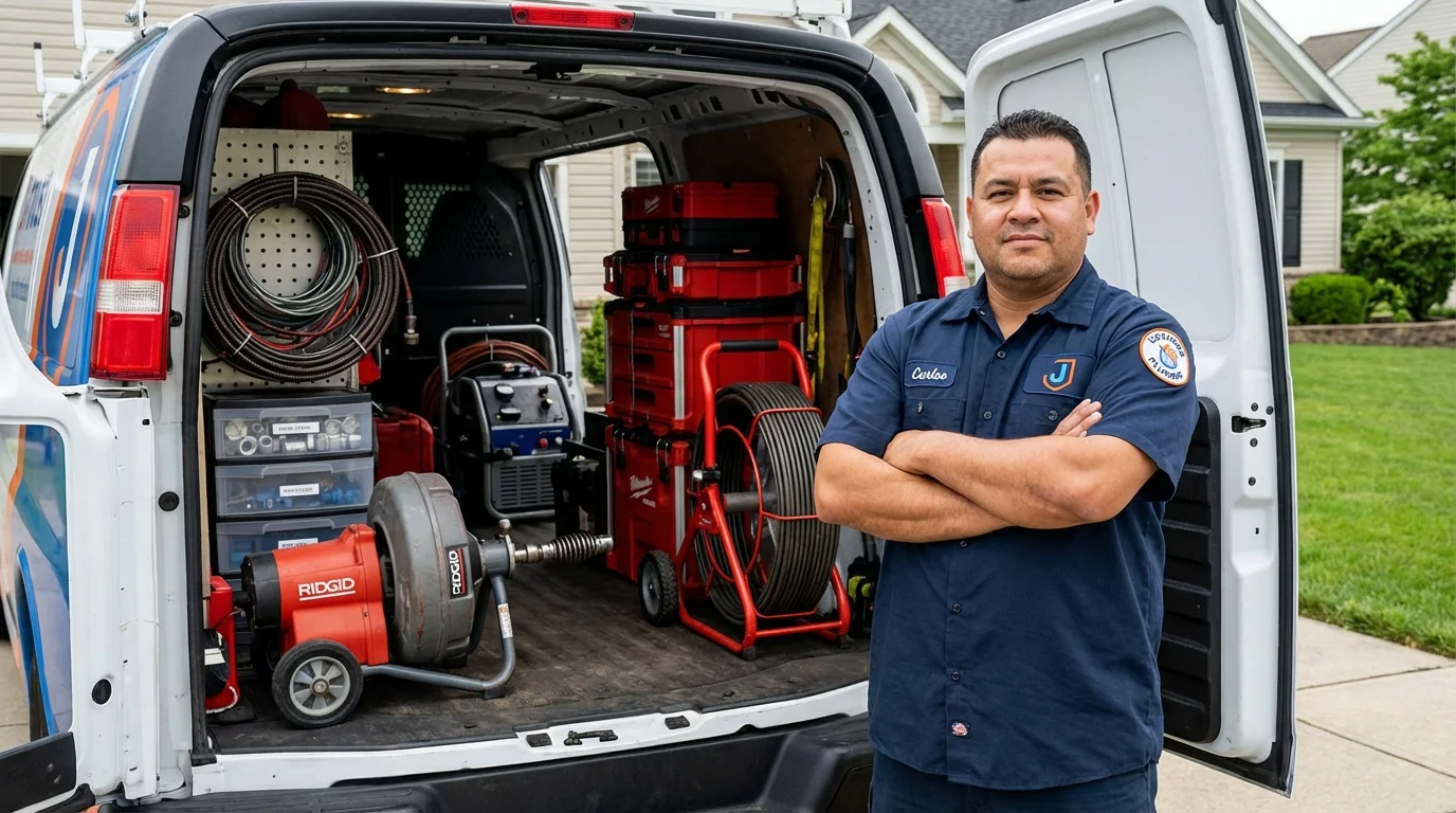 Professional drain cleaning equipment and Johns Plumbing LLC plumber in Hoxie