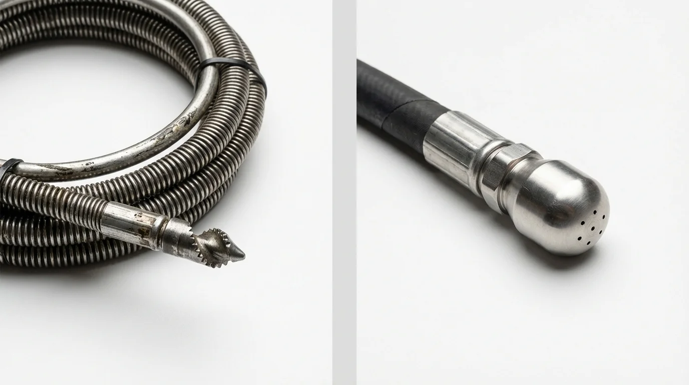 Drain snake cable and hydro jetting nozzle used for drain cleaning in Hoxie, KS