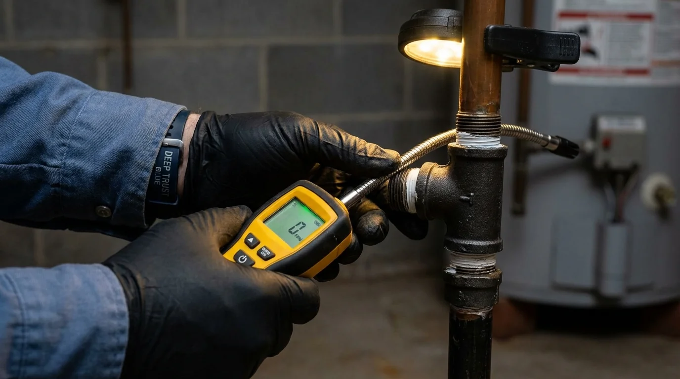 Gas leak detection with electronic sniffer by Johns Plumbing LLC in Hoxie
