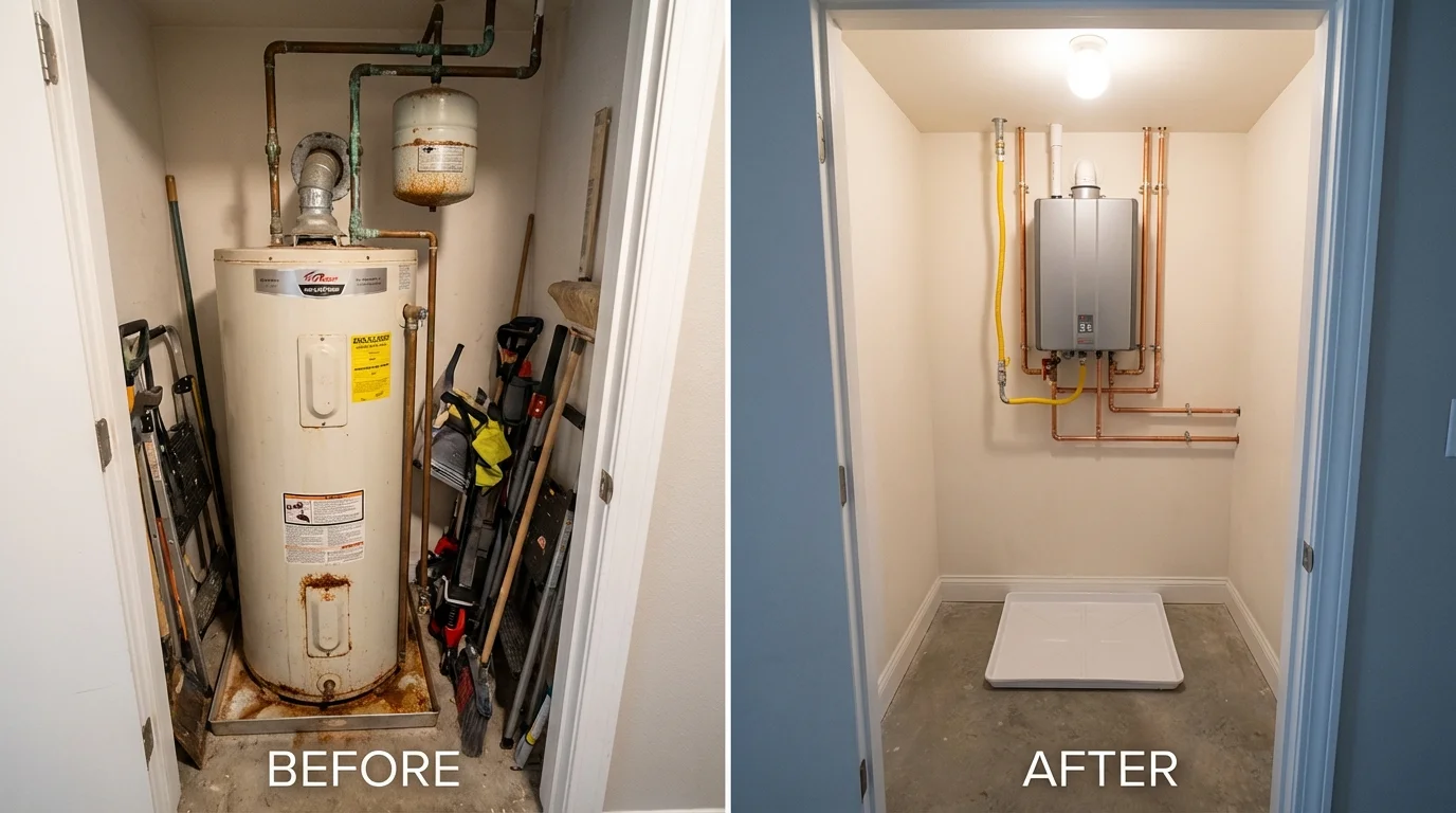 Tank water heater versus wall-mounted tankless unit comparison for Hoxie, KS homeowners